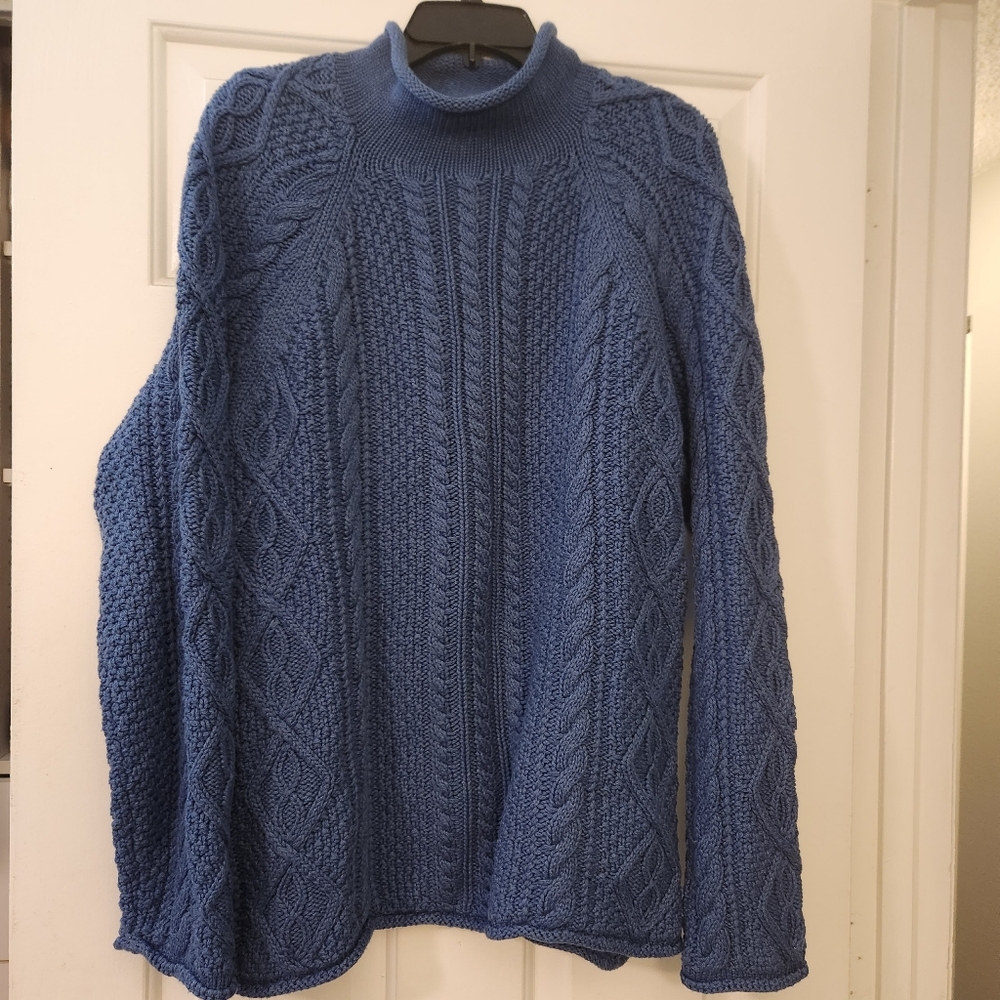 J CREW Blue Cable knit Over-sized  Sweater 100% Cotton